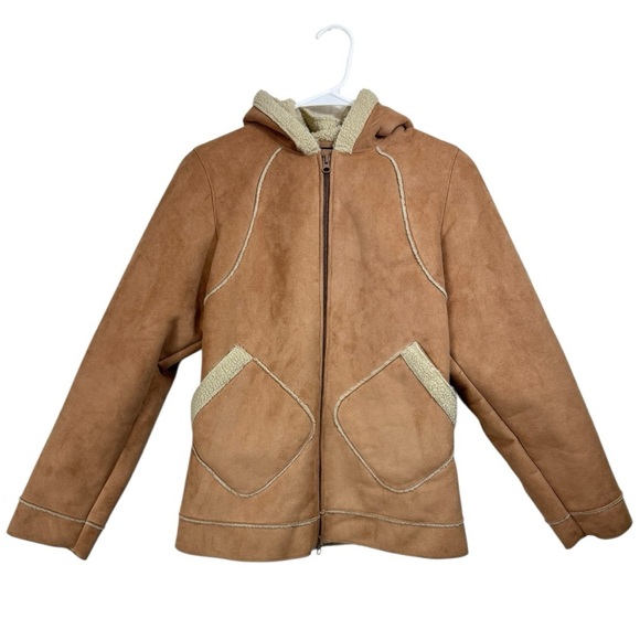Patagonia Size XS Shearling Fleece Hooded Jacket Tan Faux Suede Jacket Sherpa - Picture 1 of 7